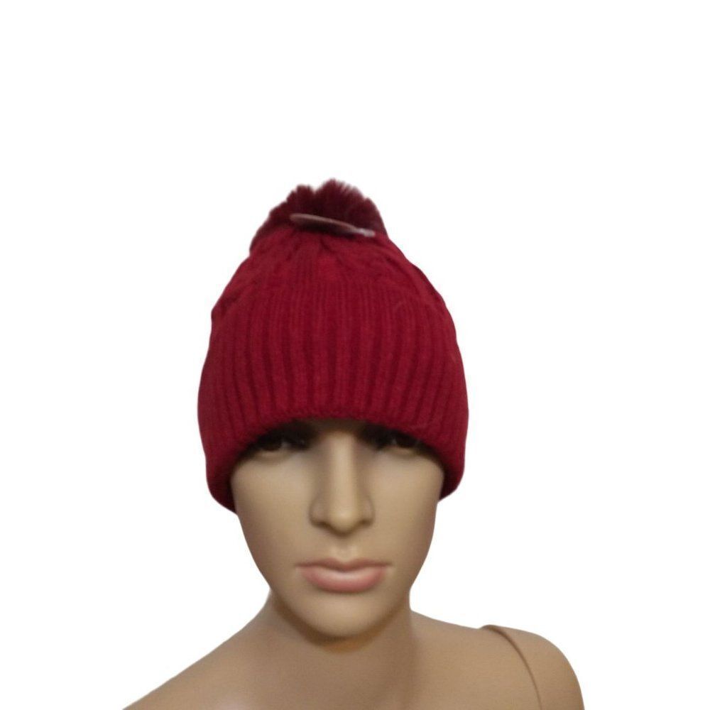 BEANIE With One Pom Burgandy Cotton And Polyester sku hat